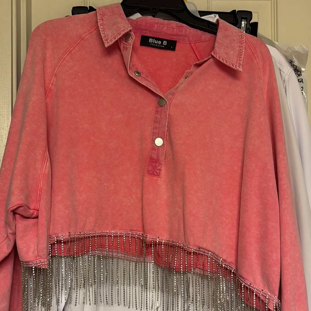 Blue B Pink Cropped Blouse with Fringe
